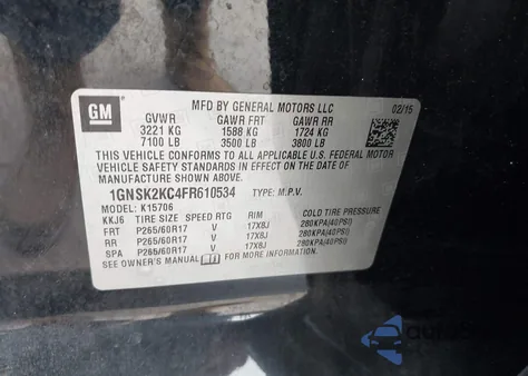 2015 Chevrolet Tahoe Police from USA, damaged, VIN 1GNSK2KC4FR610534